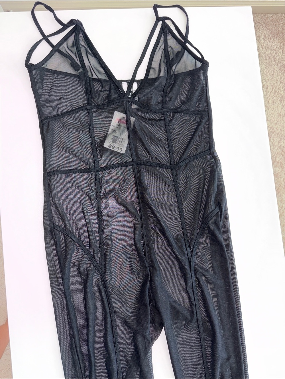 Sheer Black Mesh Chemise Slip with Strappy Detailing